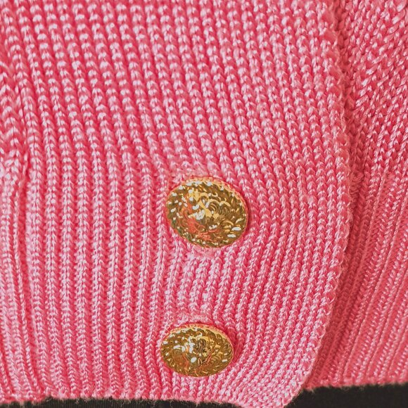 Fia Italia Hand Loomed Cardigan Sweater M Pink Argyle Pattern. Button Bottom - Picture 4 of 8